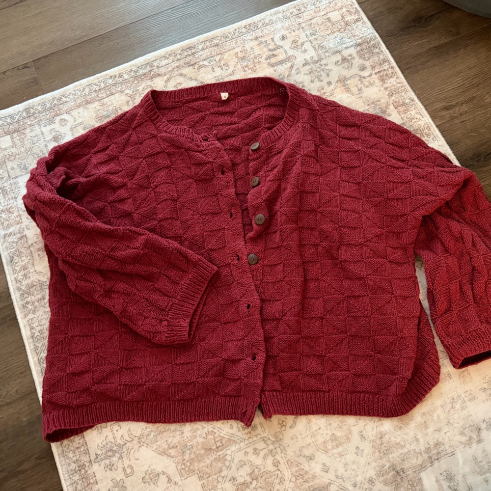Cozy Textured Button-Front Cardigan in Deep Wine